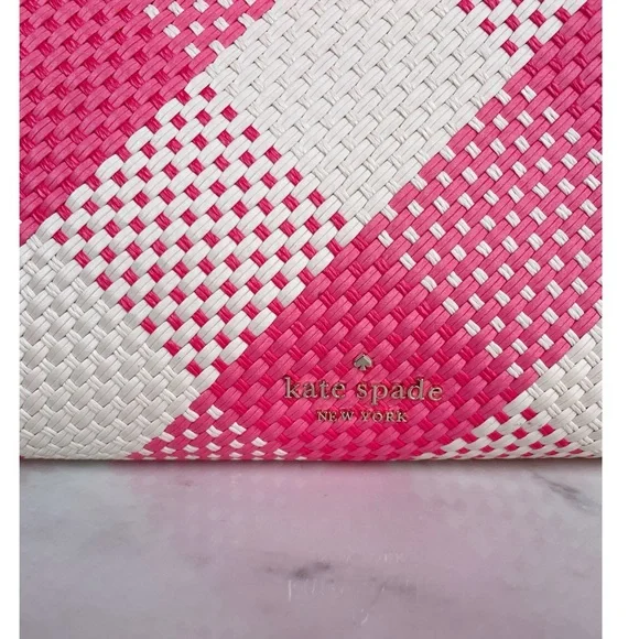 KATE SPADE Pink & White Plaid Gingham Alexia Woven Clutch Crossbody Bag